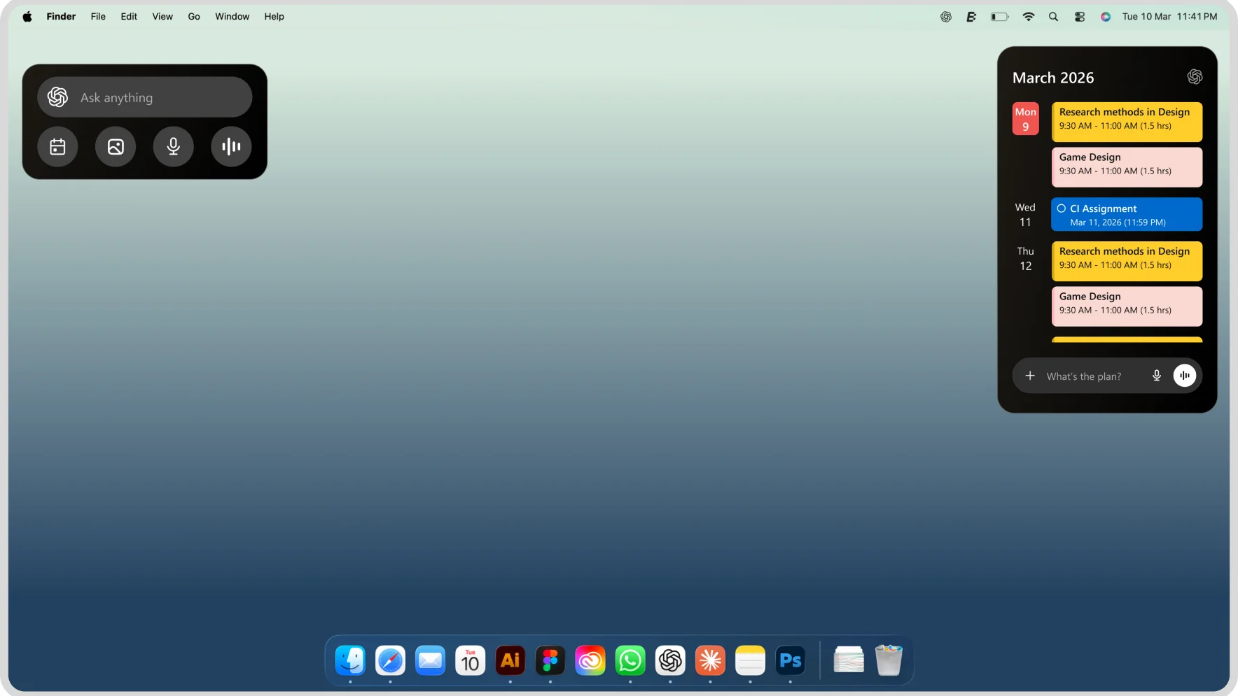 macOS desktop with a GPT Planner widget and menu-bar icon