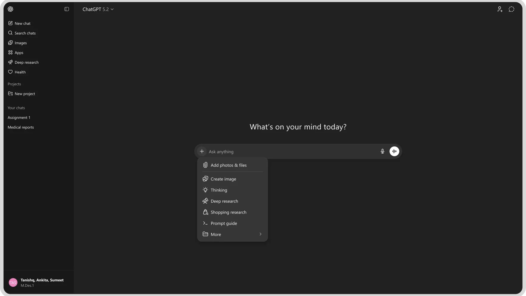 ChatGPT's “Add photos & files” attachment menu