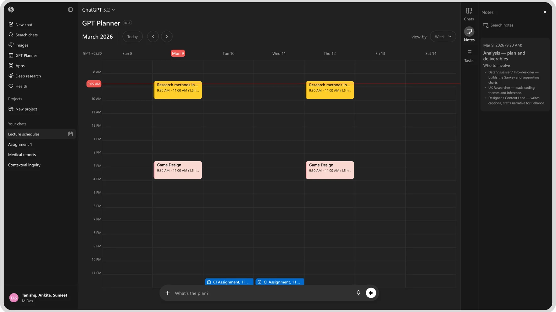 GPT Planner calendar view