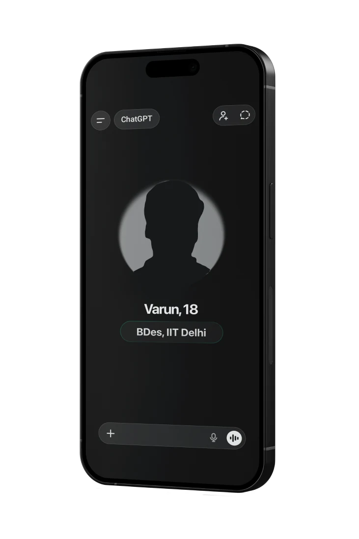 Phone showing ChatGPT's profile screen for Varun, 18
