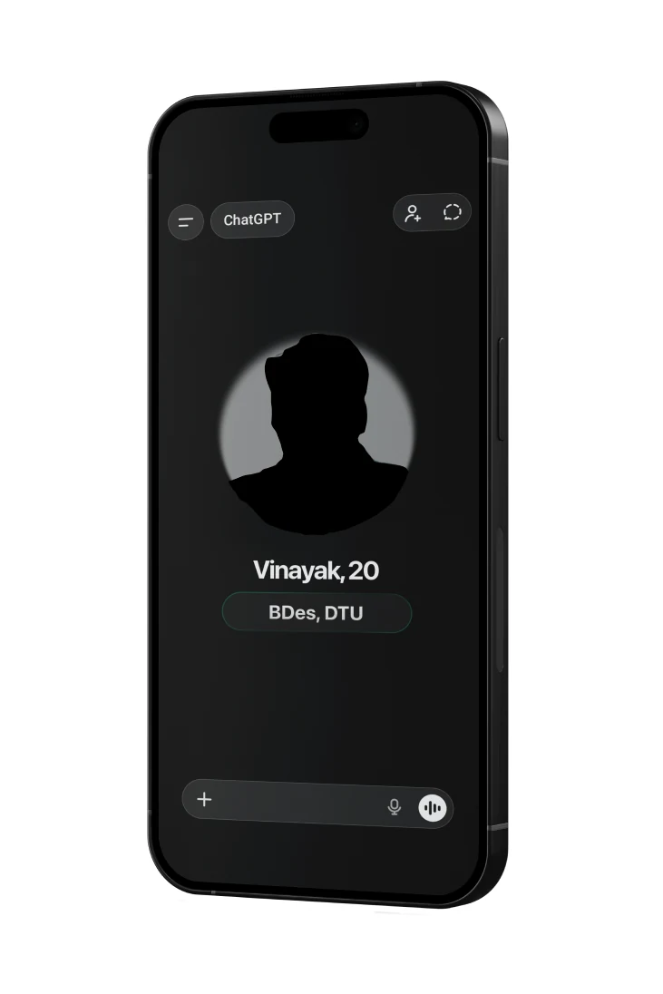 Phone showing ChatGPT's profile screen for Vinayak, 20