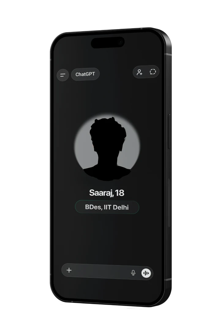 Phone showing ChatGPT's profile screen for Saaraj, 18