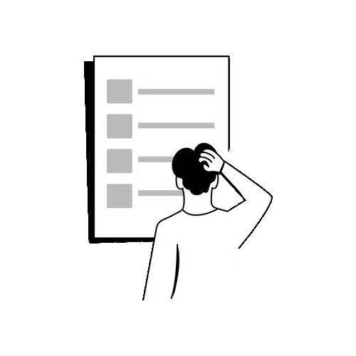 Doodle of a person scratching their head at a blank list
